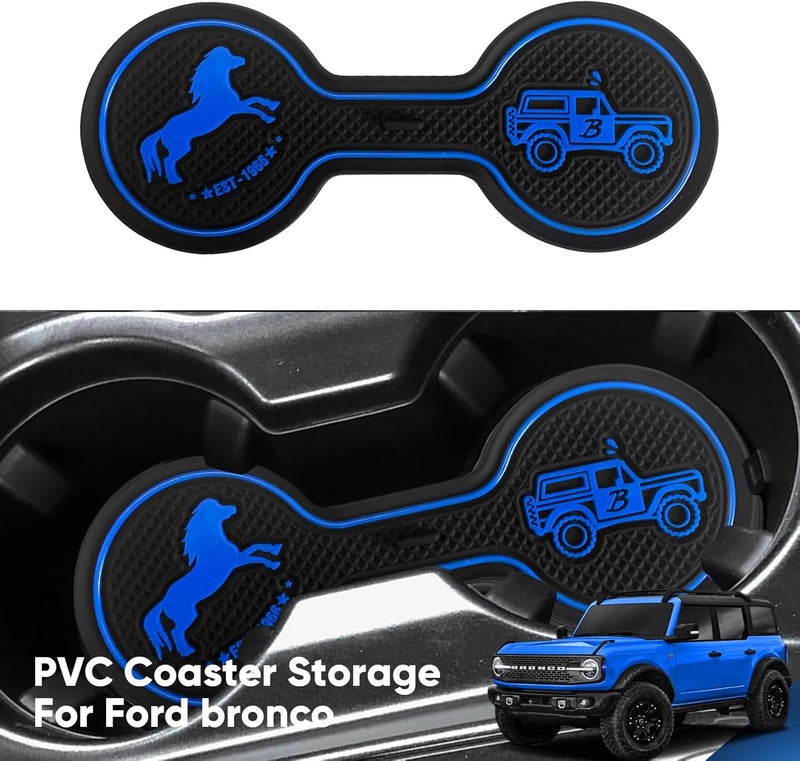 LSAUTO Car Cup Holder Coaster Compatible with Ford Bronco Offroad 2021-2025, Silicone Car Decorative Water Coaser, Bronco Car Accessories (Blue) - Image 2